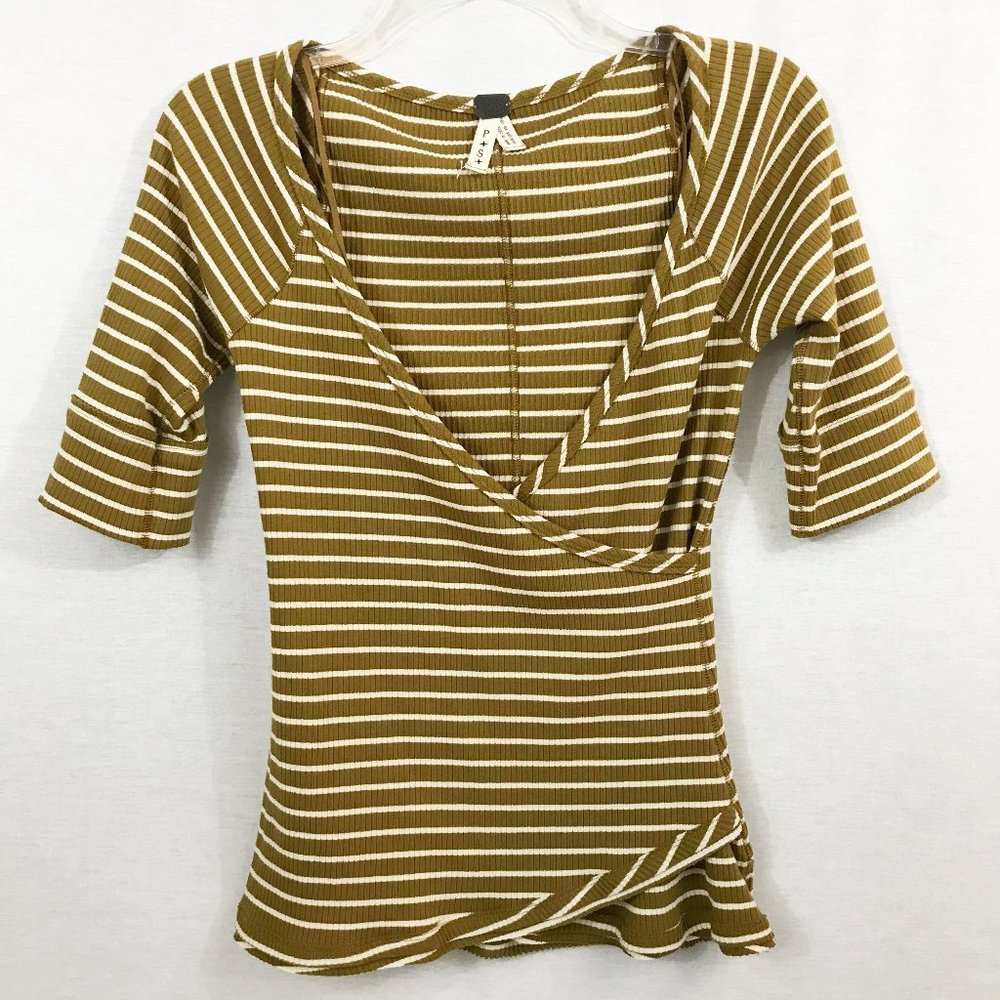 Free People Fitted 3/4 Sleeve Striped Tee Size XS